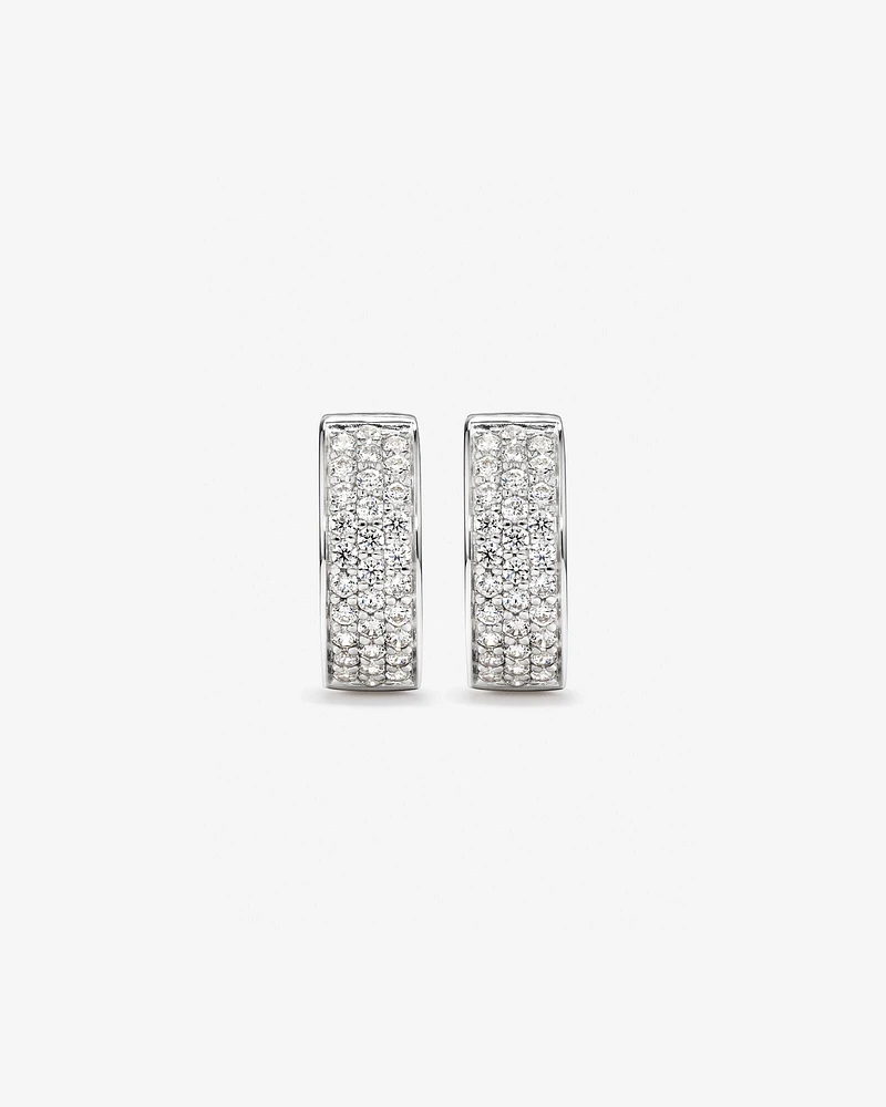 Reversible Huggie Earrings With Cubic Zirconia In Sterling Silver