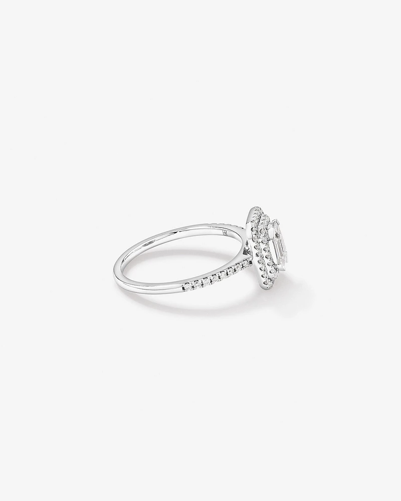 0.50 Carat TW Pie Cut Diamond Double Halo Engagement Ring in 14kt White Gold