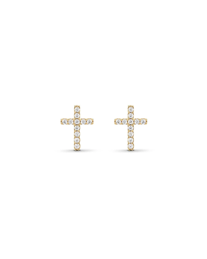 Cubic Zirconia Cross Stud Earrings in 10kt Yellow Gold