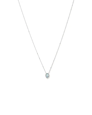 Oval Cut Blue Aquamarine Gemstone and 0.19 Carat TW Diamond Halo Pendant Necklace in 10kt White Gold