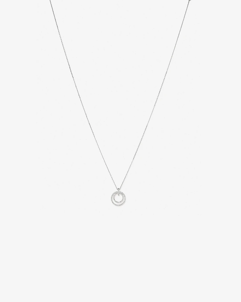 Fine Double Circle Diamond Pendant in Sterling Silver