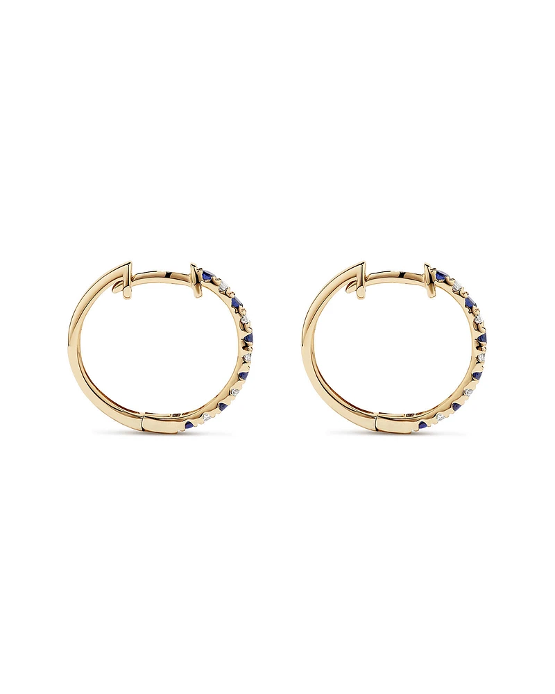 0.22 Carat TW Diamond and Created Sapphire Huggie Hoop Earrings in 10kt Yellow Gold