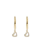 Cubic Zirconia Open Heart Charm Hoop Stud Earrings in 10kt Yellow Gold