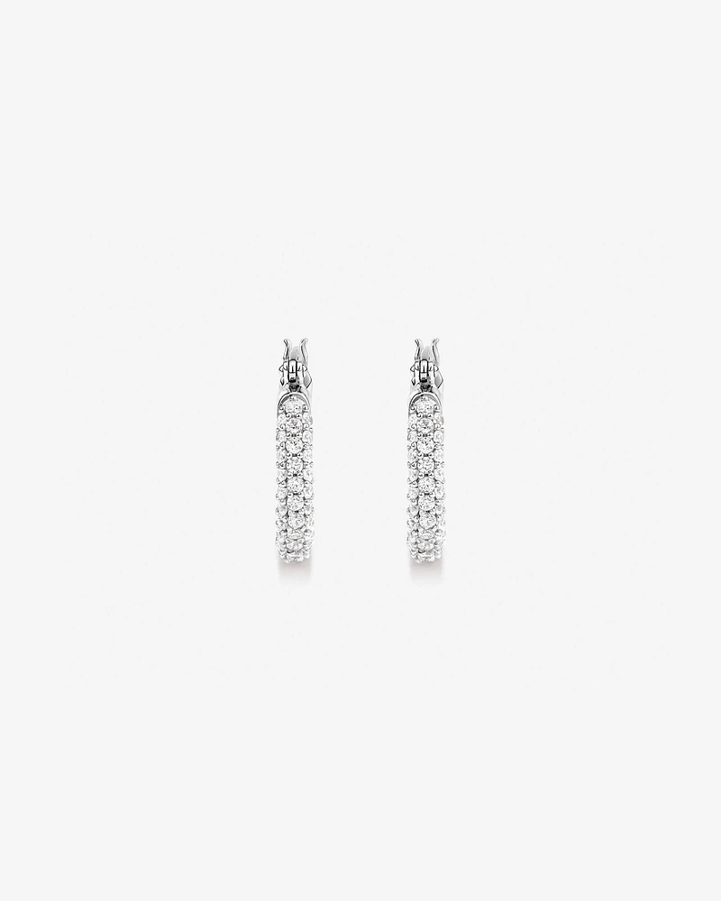 Pavé Cubic Zirconia Small Hoop Earrings in Sterling Silver