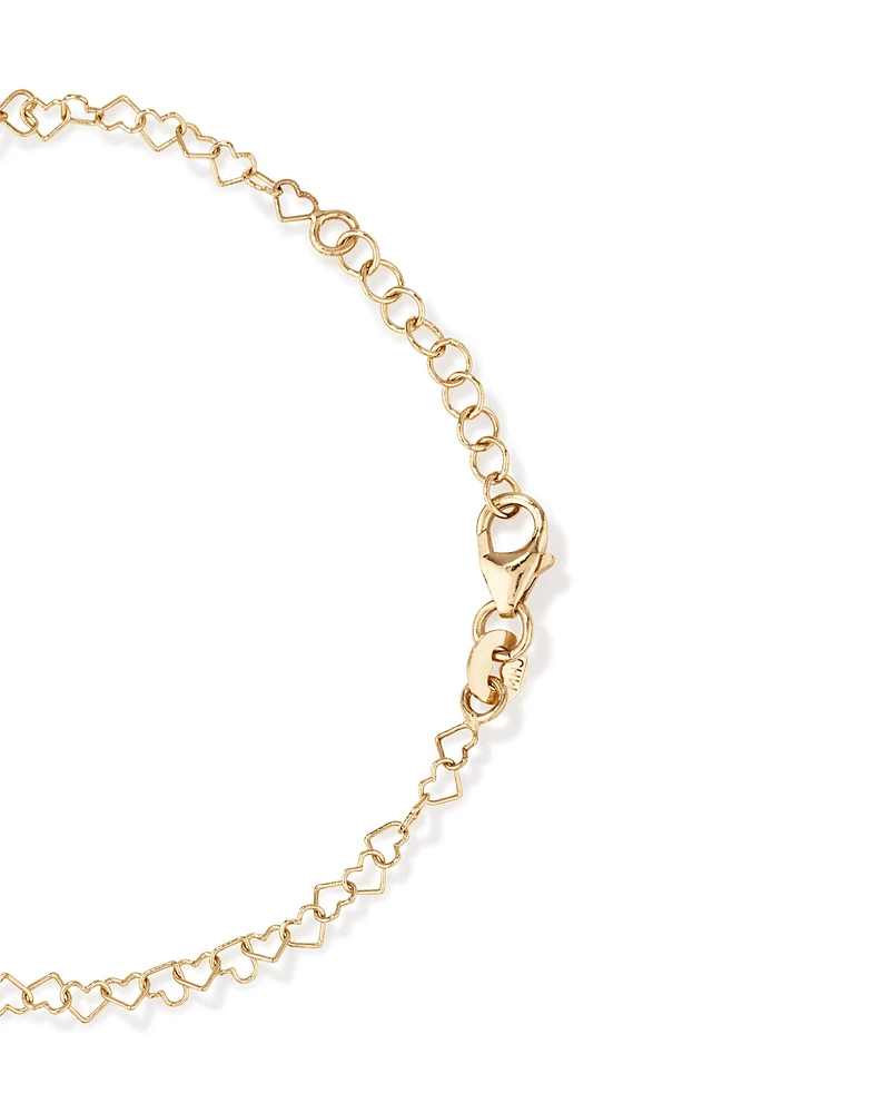 Heart Link Fancy Chain Bracelet in 10kt Yellow Gold