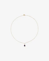 Pear Cut Created Sapphire and Diamond Halo Pendant Necklace in 10kt Yellow Gold