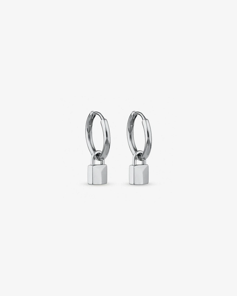 Signature Lock Hoop Huggie Earrings in Sterling Silver