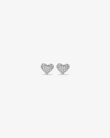 Fine Pave Diamond Heart Stud Earrings in Sterling Silver