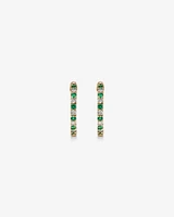 0.22 Carat TW Diamond and Created Emerald Huggie Hoop Earrings in 10kt Yellow Gold