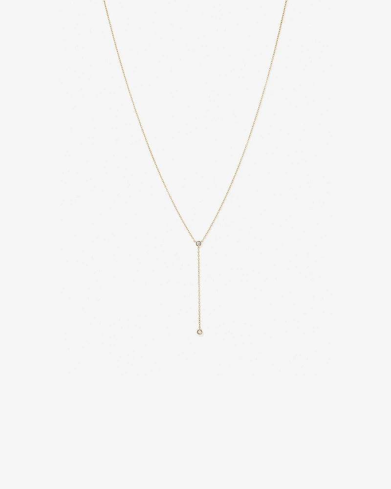 0.14 Carat TW Round Brilliant Diamond Bezel Set Lariat Necklace in 10kt Yellow Gold