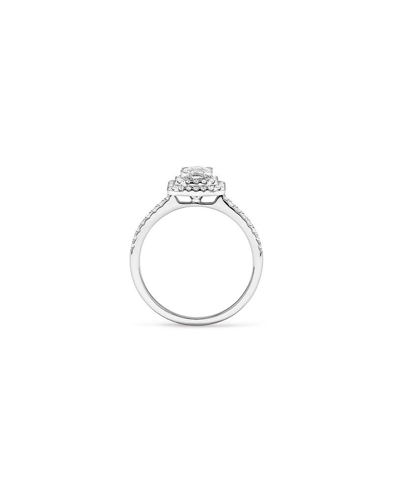 0.50 Carat TW Pie Cut Diamond Double Halo Engagement Ring in 14kt White Gold