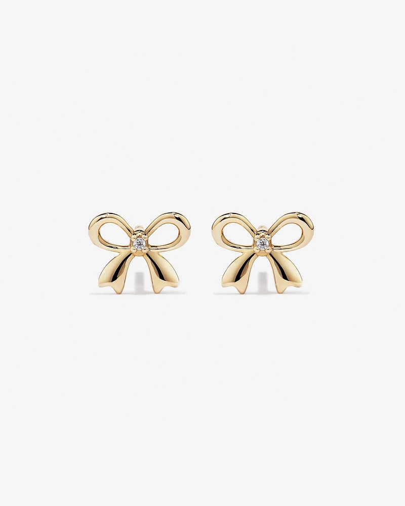 Cubic Zirconia Bow Stud Earrings in 10kt Yellow Gold