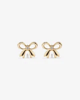 Cubic Zirconia Bow Stud Earrings in 10kt Yellow Gold