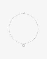 Pavé Set Cubic Zirconia Puff Open Circle Pendant Necklace in Sterling Silver