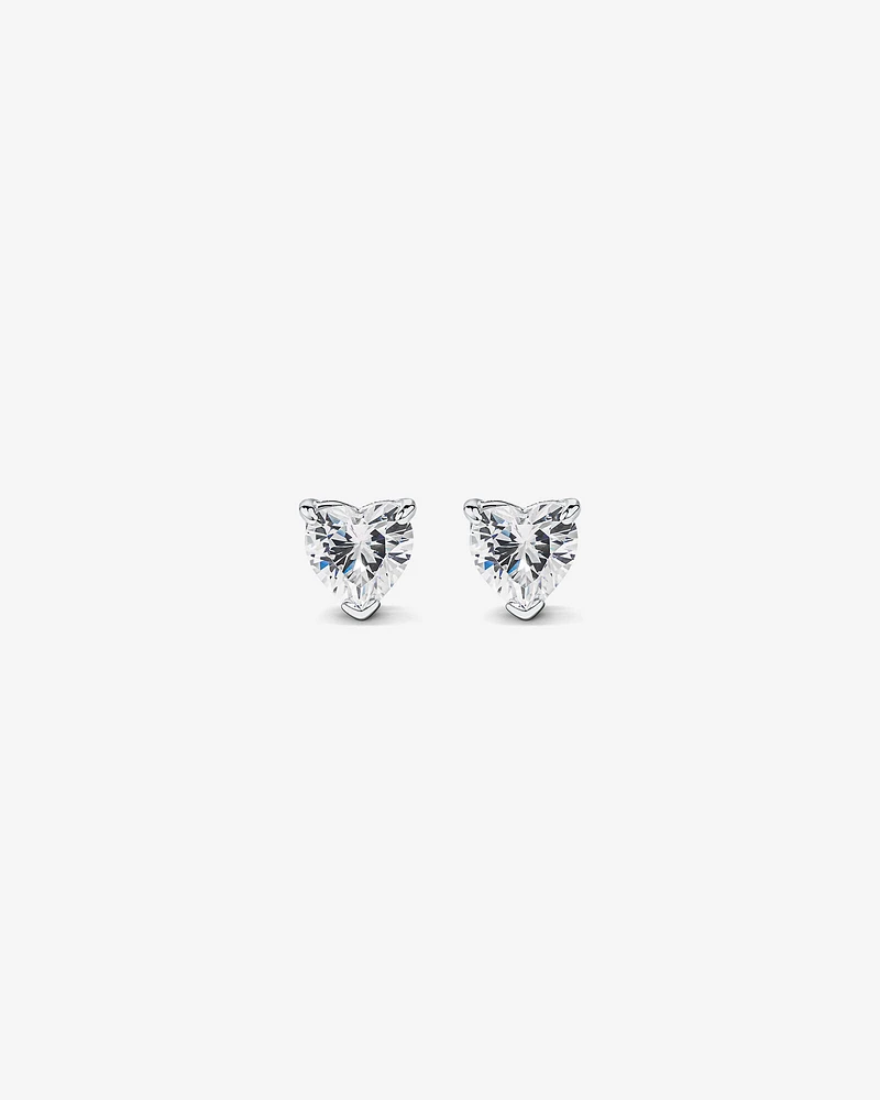 Cubic Zirconia Heart Stud Earrings and Necklace Set in Sterling Silver