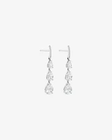 Pear Shape Cubic Zirconia Triple Drop Stud Earrings in Sterling Silver