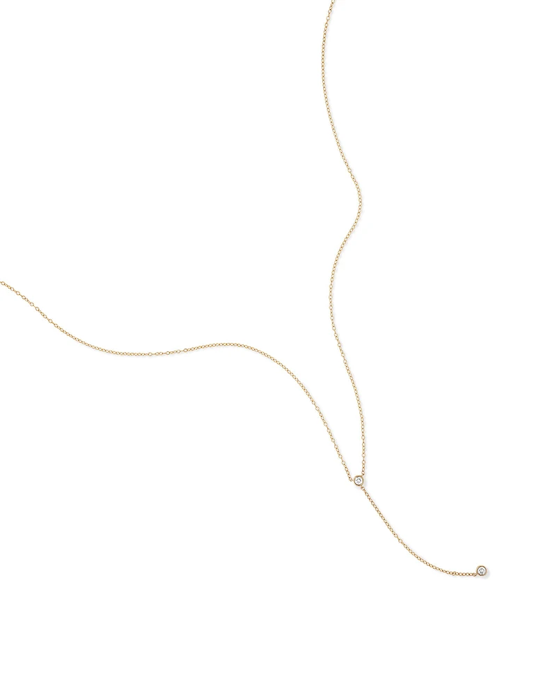 0.14 Carat TW Round Brilliant Diamond Bezel Set Lariat Necklace in 10kt Yellow Gold