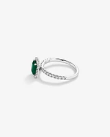 Emerald Cut Green Emerald Gemstone and 0.60 Carat TW Diamond Halo Ring in 14kt White Gold