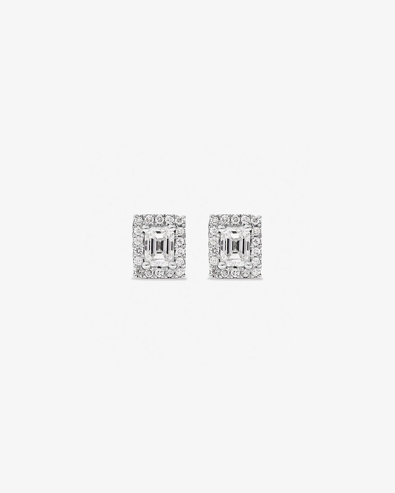 0.46 Carat TW Emerald Diamond Halo Stud Earrings in 10kt White Gold