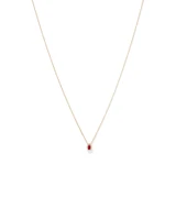 Pear Cut Red Ruby Gemstone and 0.05 Carat TW Diamond Halo Necklace in 10kt Yellow Gold