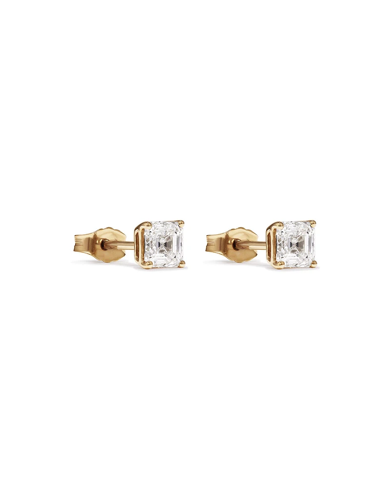 1.00 Carat TW Asscher Cut Solitaire Laboratory-Grown Diamond Stud Earrings in 10kt Yellow Gold