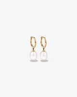 Hoop Earrings with Cultured Freshwater Pearls in 10kt Yellow Gold