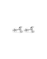 Crescent Moon Stud Earrings with Cubic Zirconia in Sterling Silver