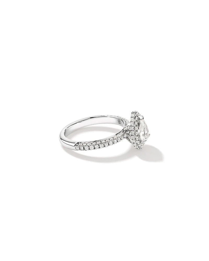 1.30 Carat TW Pear Cut Diamond Pave Halo Engagement Ring in Platinum