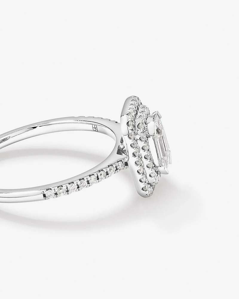 0.50 Carat TW Pie Cut Diamond Double Halo Engagement Ring in 14kt White Gold