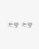 Fine Pave Diamond Heart Stud Earrings in Sterling Silver