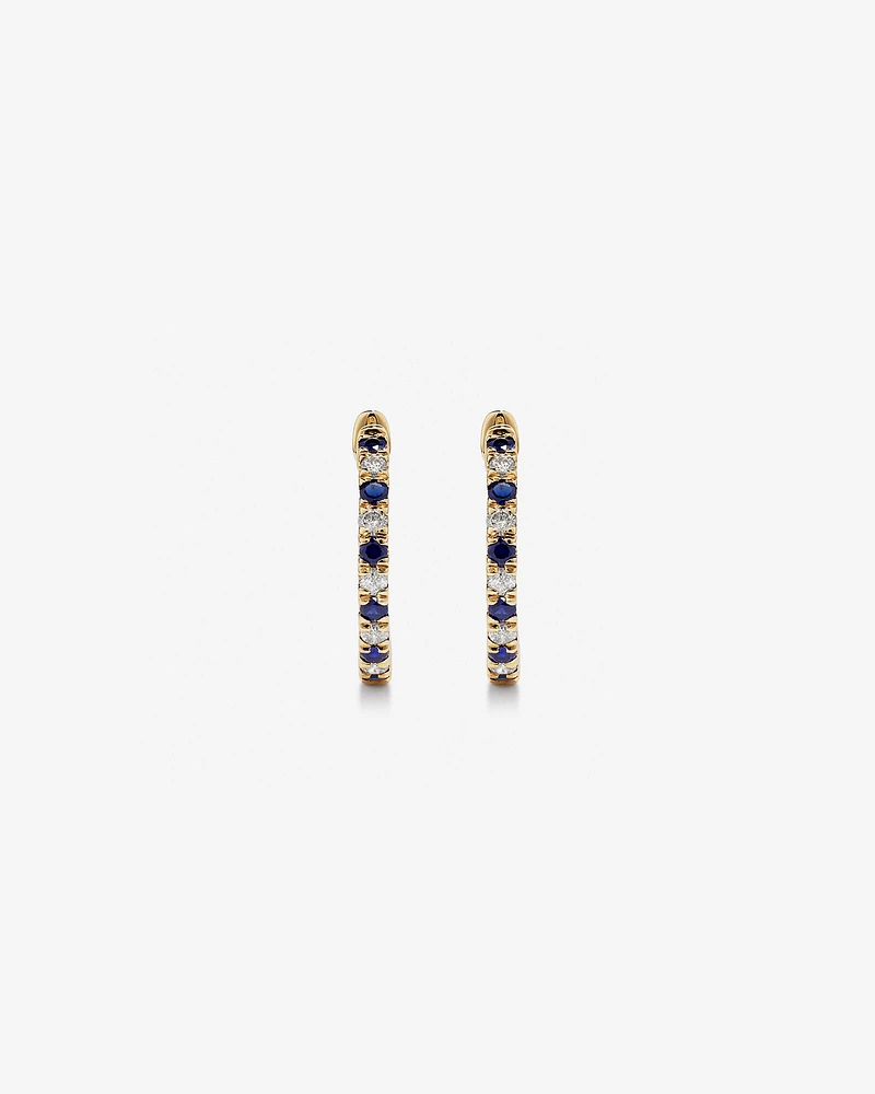 0.22 Carat TW Diamond and Created Sapphire Huggie Hoop Earrings in 10kt Yellow Gold