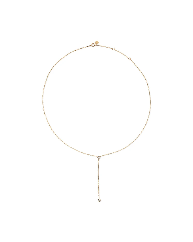 0.14 Carat TW Round Brilliant Diamond Bezel Set Lariat Necklace in 10kt Yellow Gold