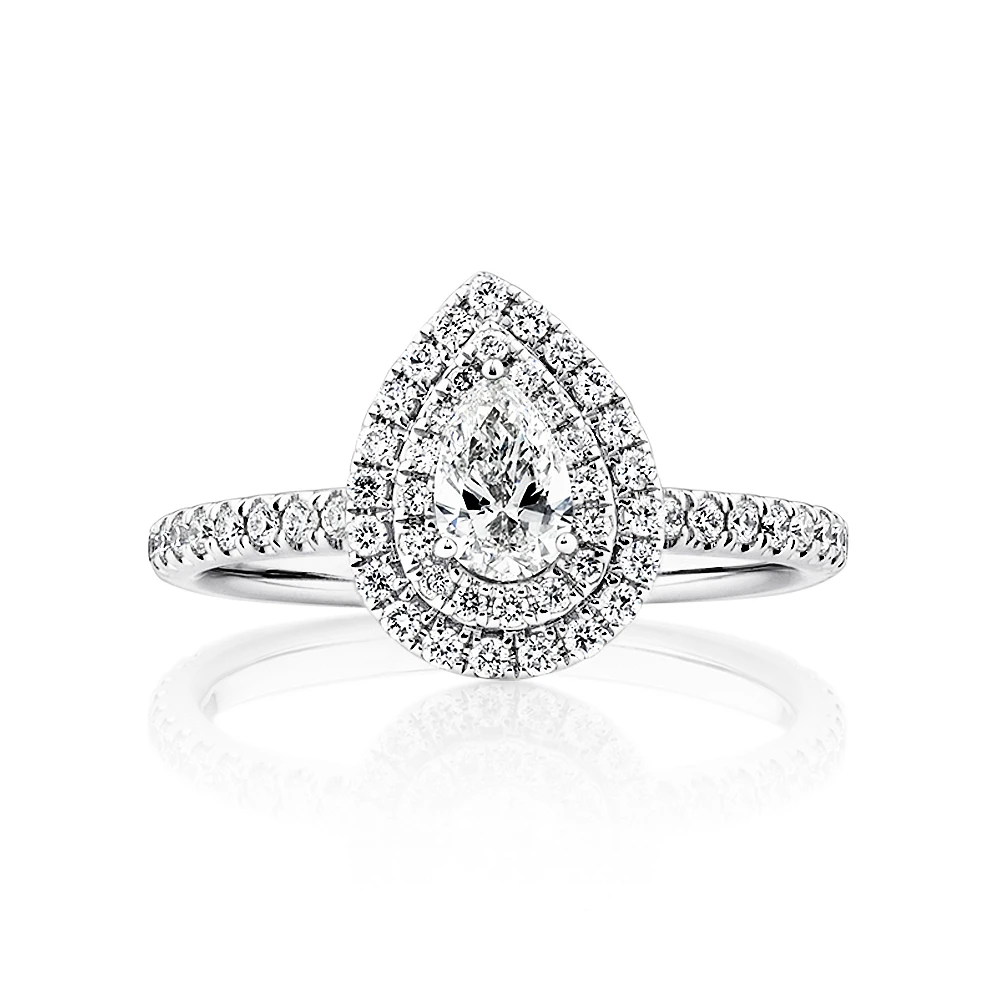 Double Halo Ring with 0.71 Carat TW of Diamonds in 18kt White Gold