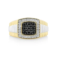 Men's Ring with 3/4 Carat TW of White & Enhanced Black Diamonds in 10kt Yellow & White Gold