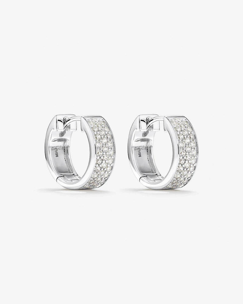 Reversible Huggie Earrings With Cubic Zirconia In Sterling Silver
