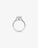 0.86 Carat TW Oval Shaped Cluster Diamond Halo Engagement Ring in 14kt White Gold