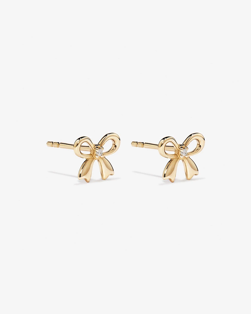 Cubic Zirconia Bow Stud Earrings in 10kt Yellow Gold