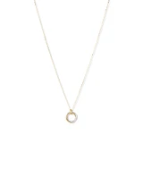 Two-Tone Double Circle Pendant Hammered Finish Necklace in 10kt White and Yellow Gold