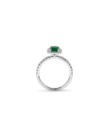 Emerald Cut Green Emerald Gemstone and 0.60 Carat TW Diamond Halo Ring in 14kt White Gold