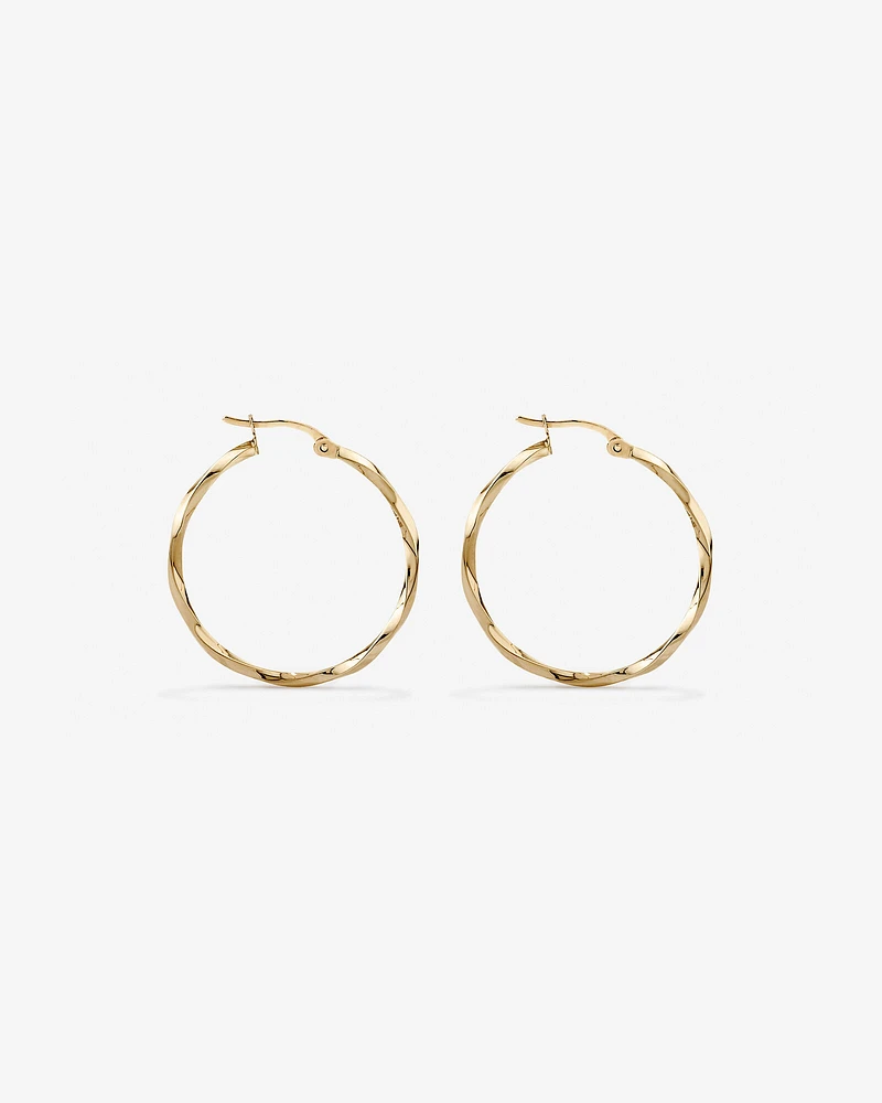 28mm Square Twist Hoop Earrings in 10kt Yellow Gold