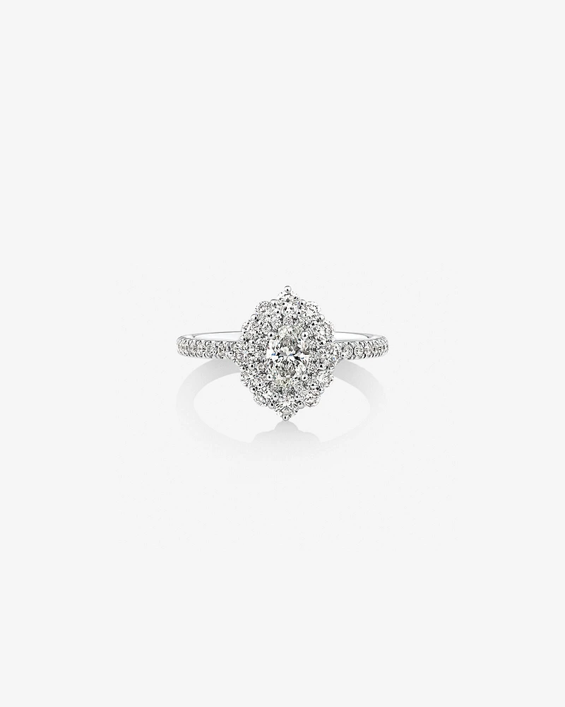 Sir Michael Hill Designer Oval Engagement Ring with 0.92 Carat TW Diamonds in 18kt White Gold