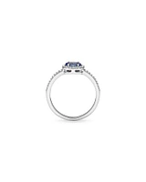 Oval Cut Blue Tanzanite Gemstone and 0.15 Carat TW Diamond Halo East West Ring in 10kt White Gold