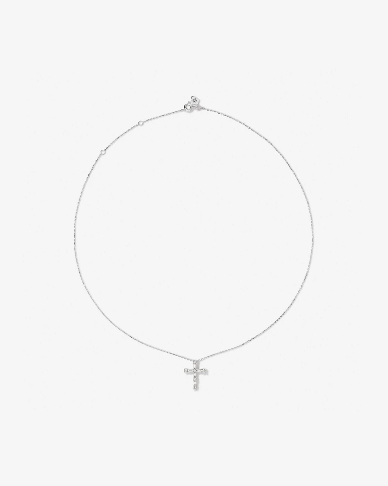 0.34 Carat TW Baguette and Round Brilliant Diamond Cross Pendant in 10kt White Gold