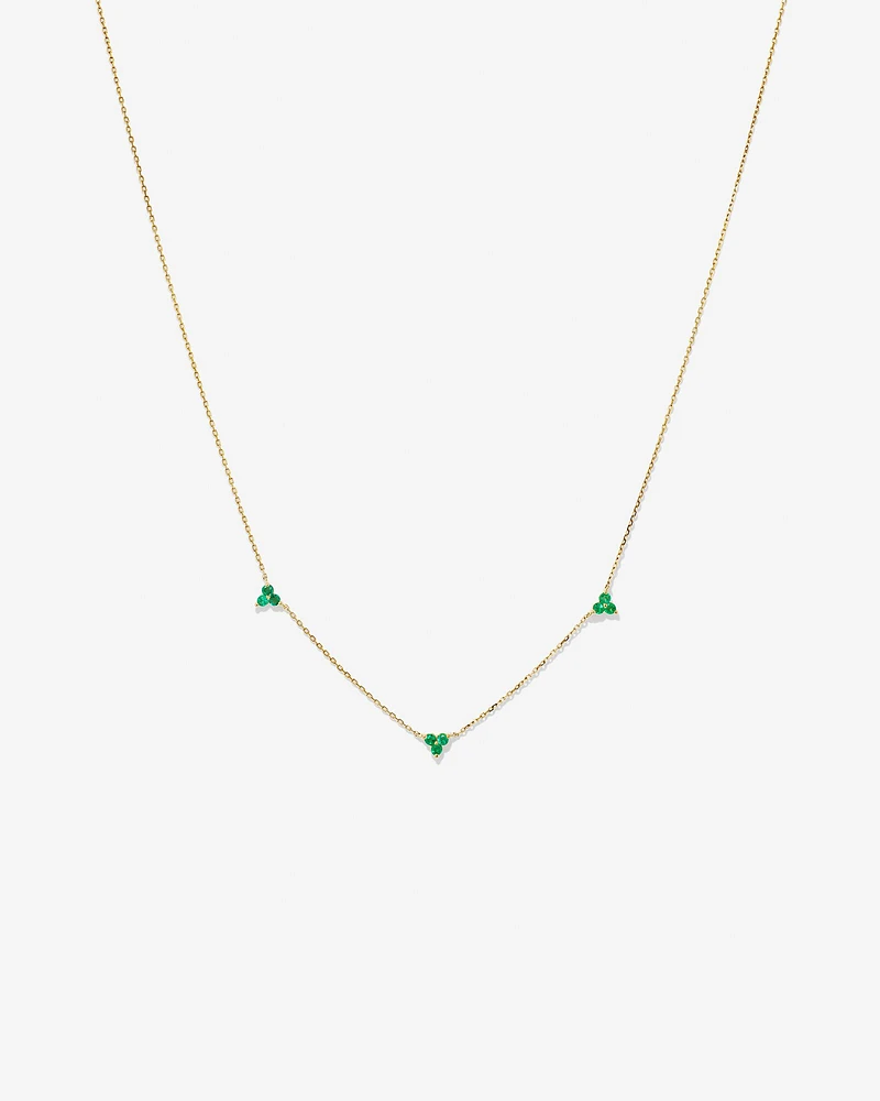 Emerald Trio Station Necklace in 10kt Yellow Gold