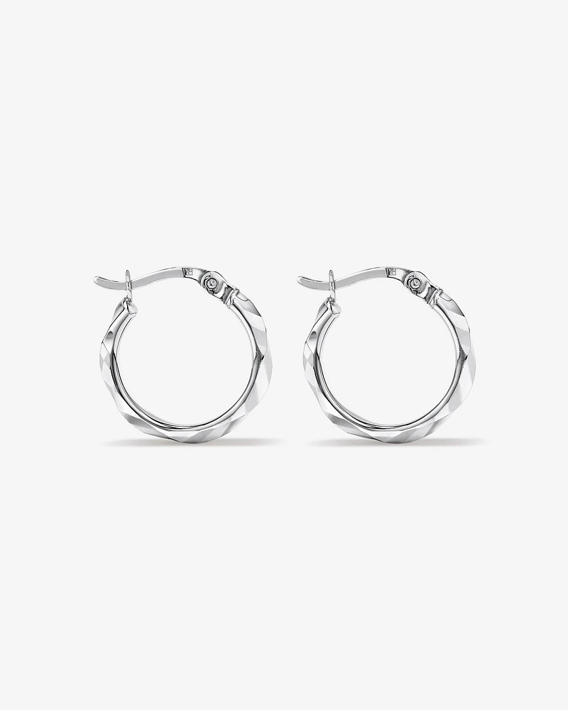 Large Diamond Cut Mirror Hoops in Sterling Silver