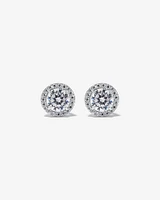 Round Brilliant Cubic Zirconia Halo Stud Earrings in Sterling Silver