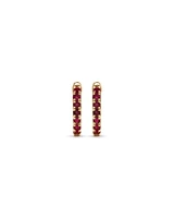 Ruby Huggie Hoop Earrings in 10kt Yellow Gold