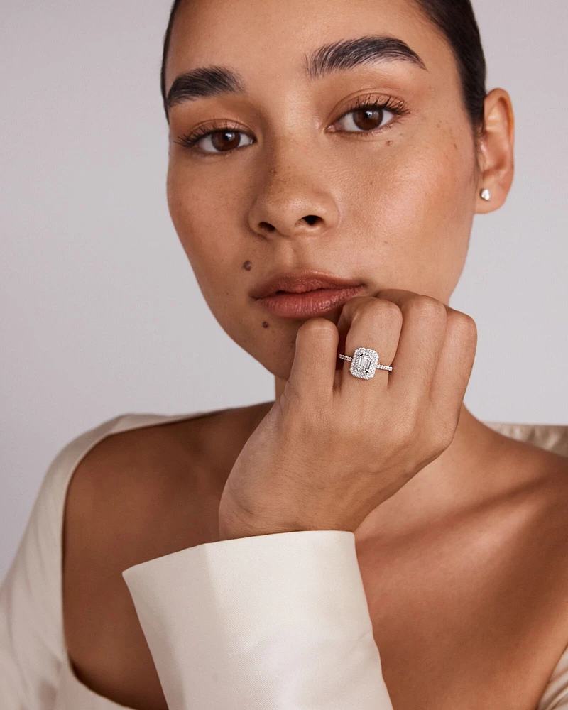 0.50 Carat TW Pie Cut Diamond Double Halo Engagement Ring in 14kt White Gold