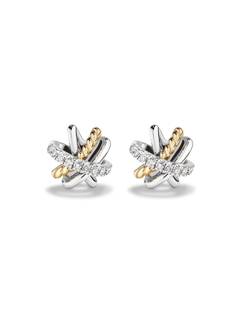 Crossover Earrings with .09 Carat TW Diamonds in Sterling Silver and 10kt Yellow Gold