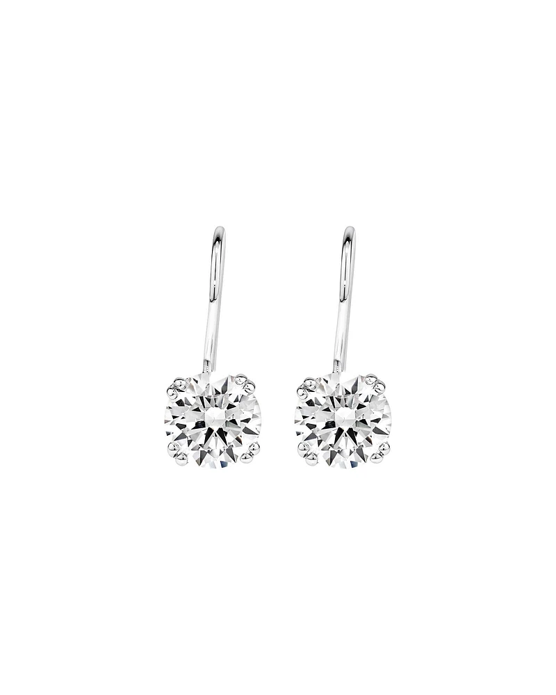 Round Brilliant Cubic Zirconia Drop Shepherds Hook Earrings in Sterling Silver